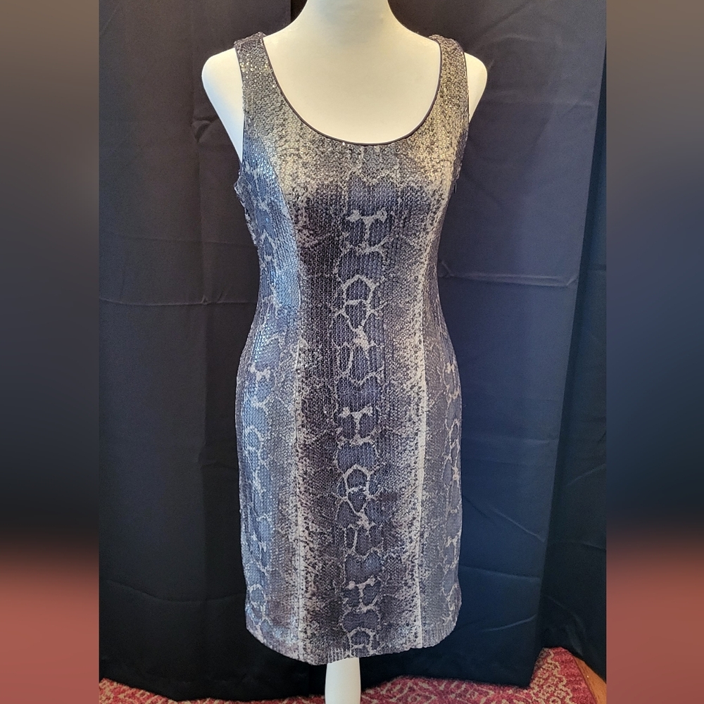 Sleeveless Snake Print Dress - Blue/Gray